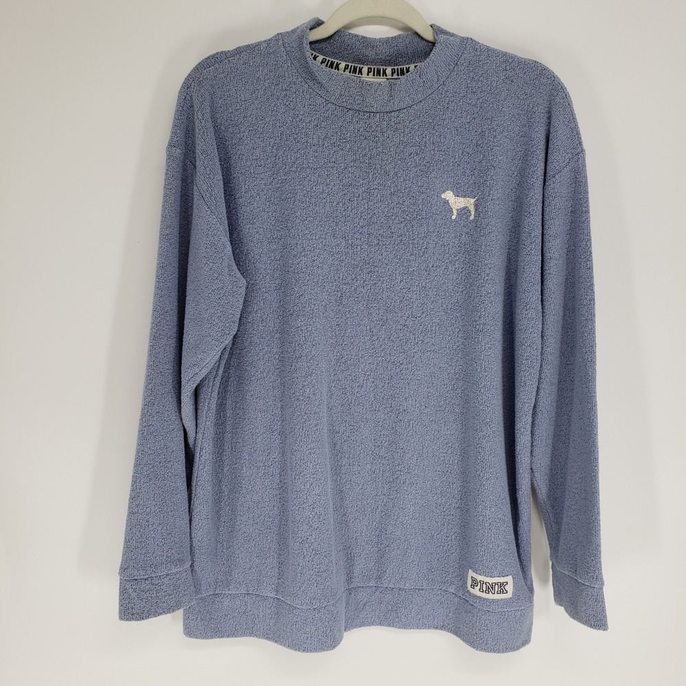 PINK Victorias Secret Mock Neck Oversized Pullover Sweatshirt Sz M Blue Dog Logo